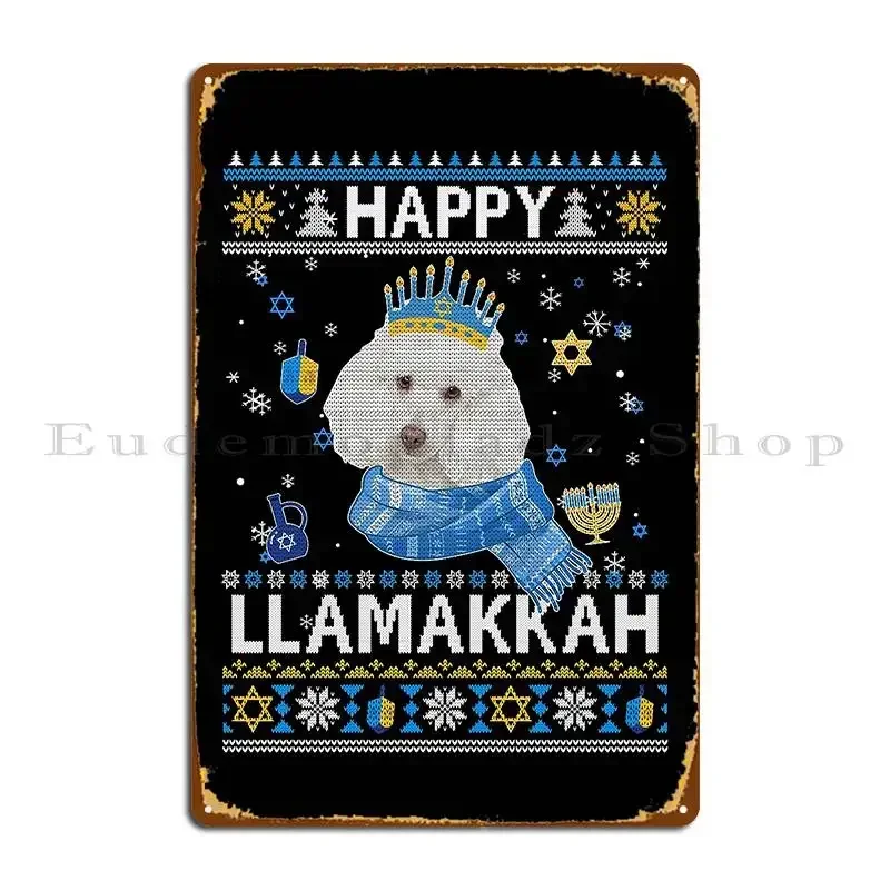 Happy Hanukkah Poodle Hanukkah Ugly Sweater Christmas Metal Sign Pub Mural Wall Decor Cinema Design Design Pub Tin Sign Poster