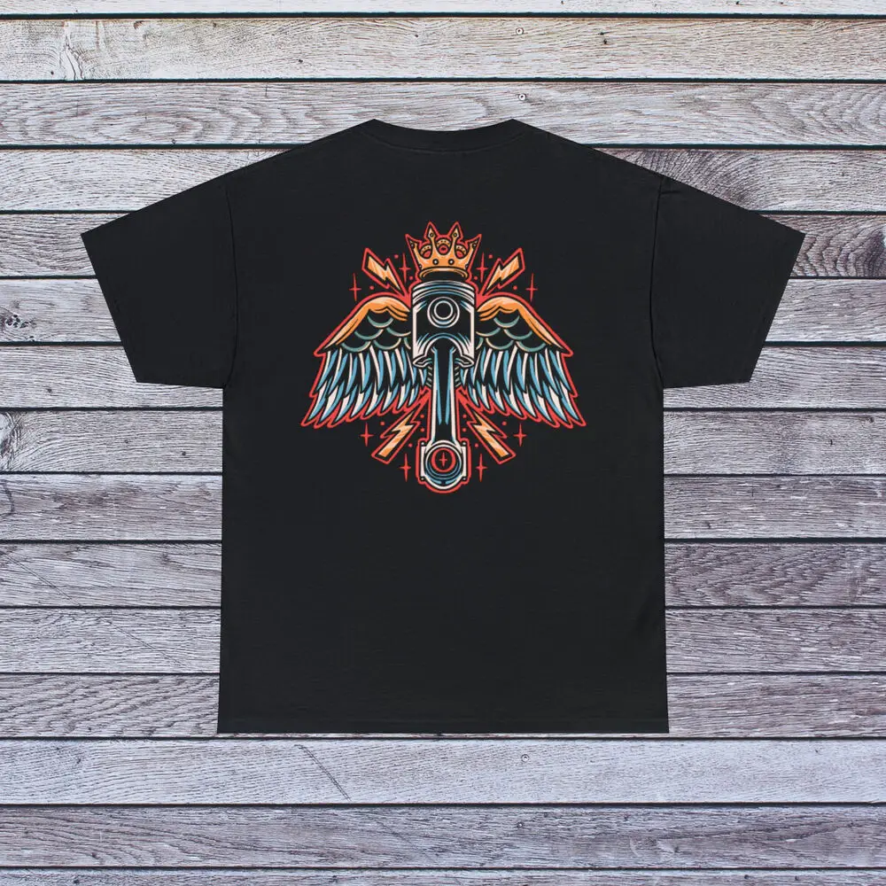 King Motorcycle Vintage Old School T Shirt z nadrukiem na plecach i mechanikami z tatuażami