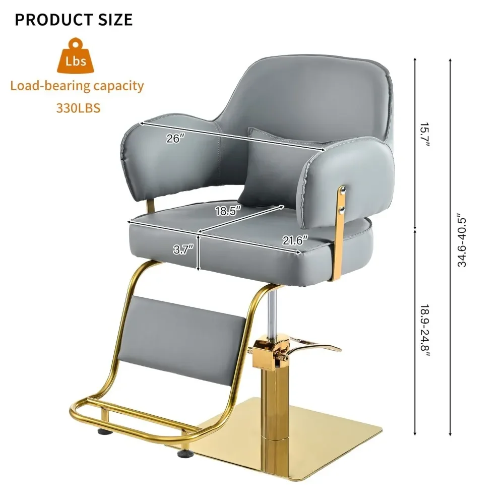 Golden Gray Recliner Chair for Beauty Salon High Density Sponge Padding Extended Footrest Professional Barber Chair Swivel Stool