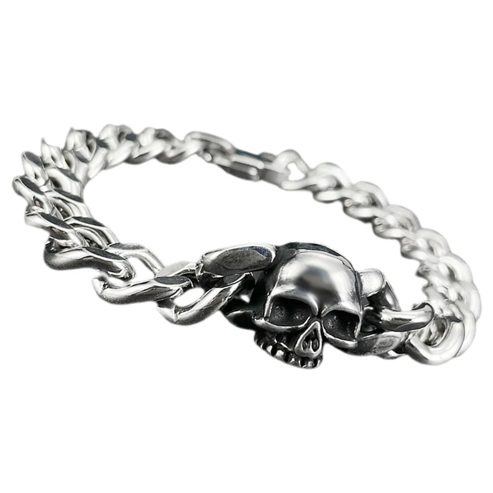 

Metal Skull Bracelet Punk Gothic Wristband Edgy Minimalist Design Fashion Chain for Men Women Rock Party Accessory
