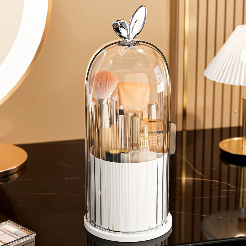 Makeup Brush Storage Cylinder, Rotary Dust-Proof Dresser, Cosmetics Storage Box, Desk Top Opening, Red Eye Shadow Storage Rack