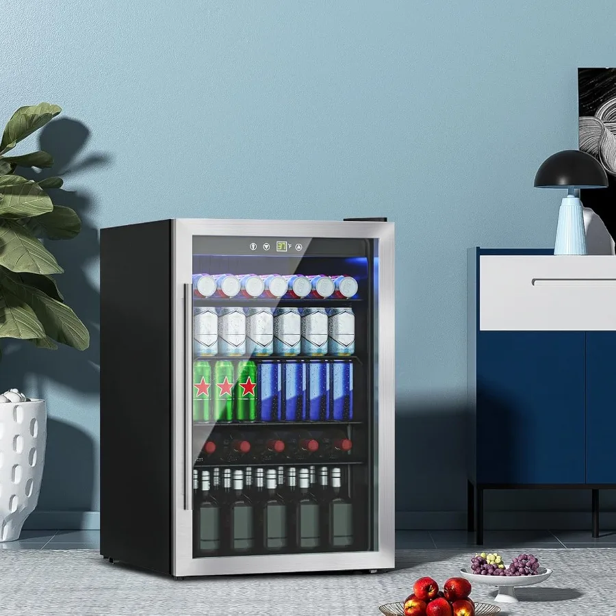 

Холодильник для напитков объемом 4,5 куб. фута со стеклянной реверсивной дверью и цифровым дисплеем температуры для хранения газировки пива или вина