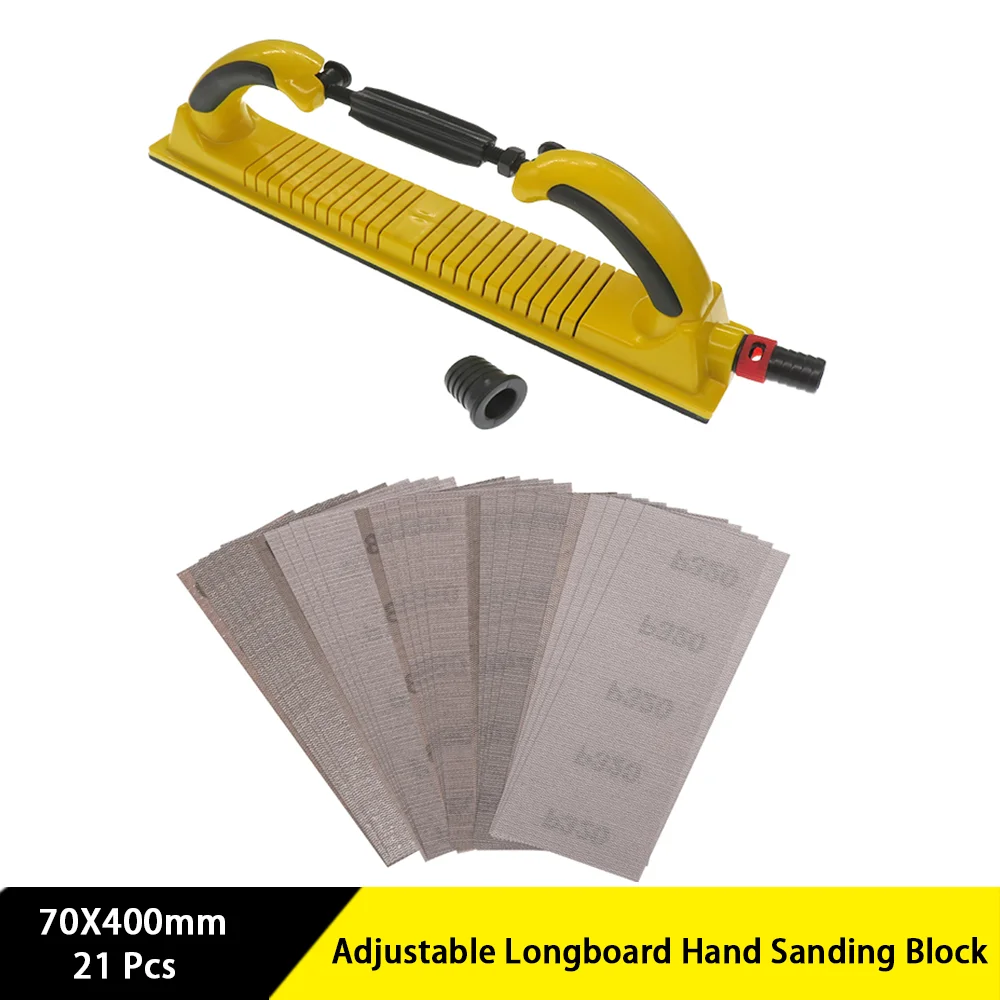 

70X400mm Adjustable Longboard Hand Sanding Block 21 Pcs with Hook and Loop Mesh Sandpaper for Woodworking Polishing Auto Waxing