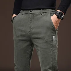 Fashion Solid Color Cargo Casual Pants Men Cotton Slim Thick Twill Fabric Classic Clothing Work Stretch Thick Korea Trouser Male