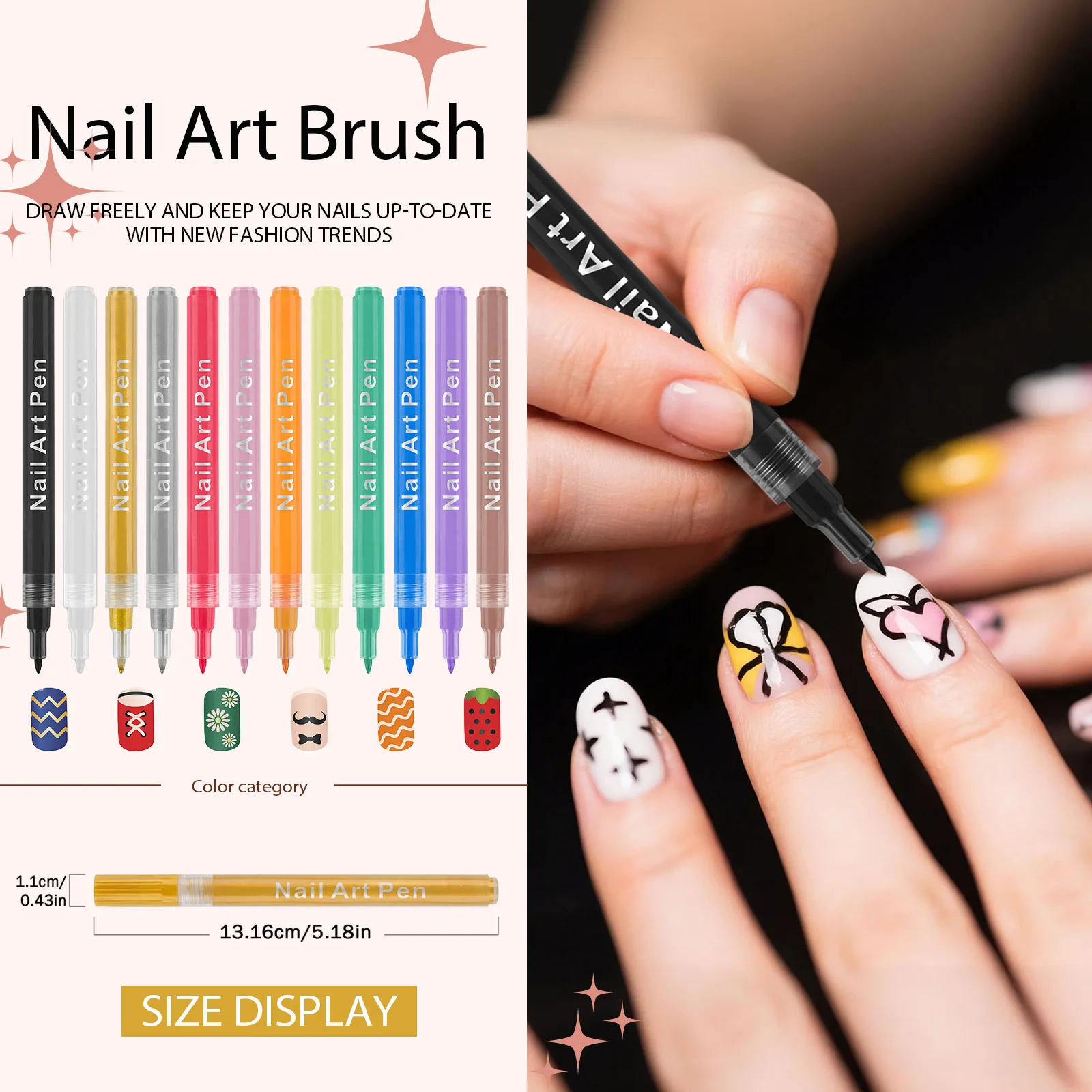 

12 Color Nail Painting Pen Girl Creative DIY Colorful Nail Drawing Pen Set Daily Novelty Exquisite Quick Drying Nail Art Brush