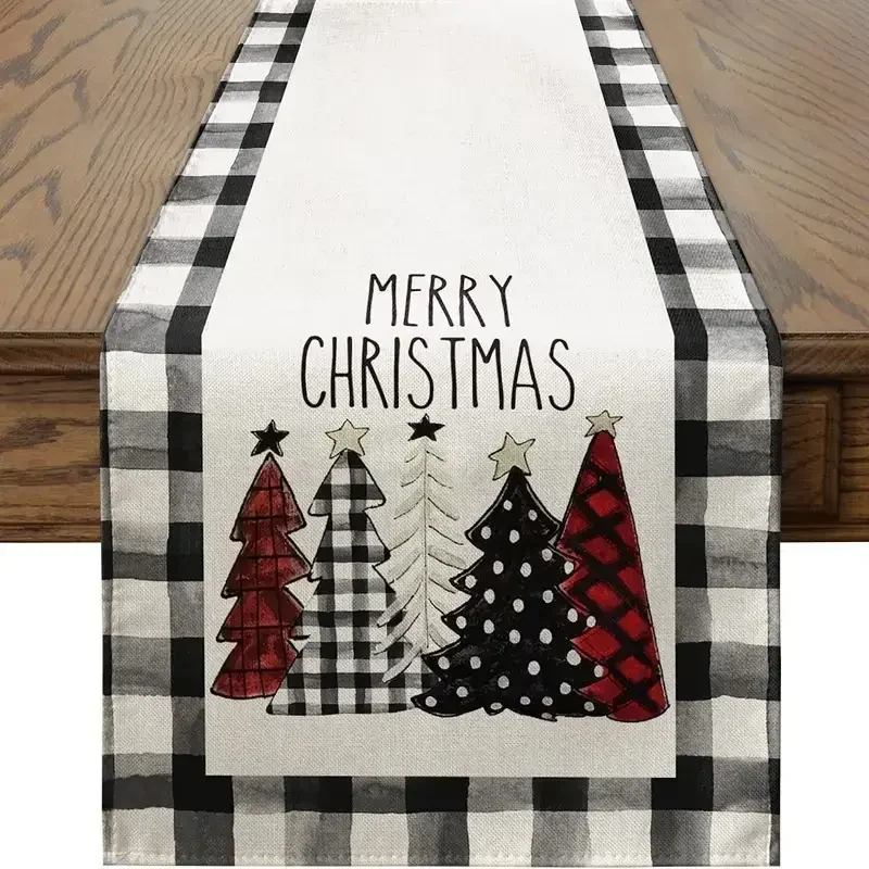 Christmas Tree Pattern Tablecloth Style for Kitchen Decor & Family Gathering Table Decoration Table Runner