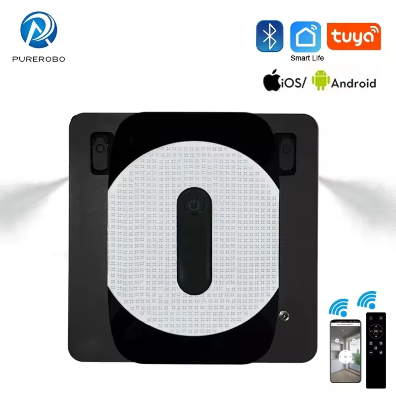 Purerobo W-S8S Robot Window Cleaning，With Tuya /Smart Life APP & Remote Automatic，Water Spray Glass Window Cleaner Robot Black