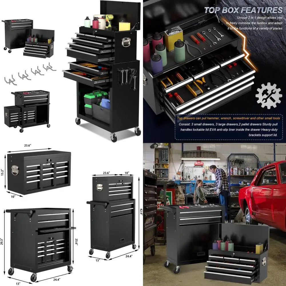 خزانة أدوات دوارة ذات 8 أدراج مع صندوق علوي محمول وتخزين قابل للقفل للمرآب #1