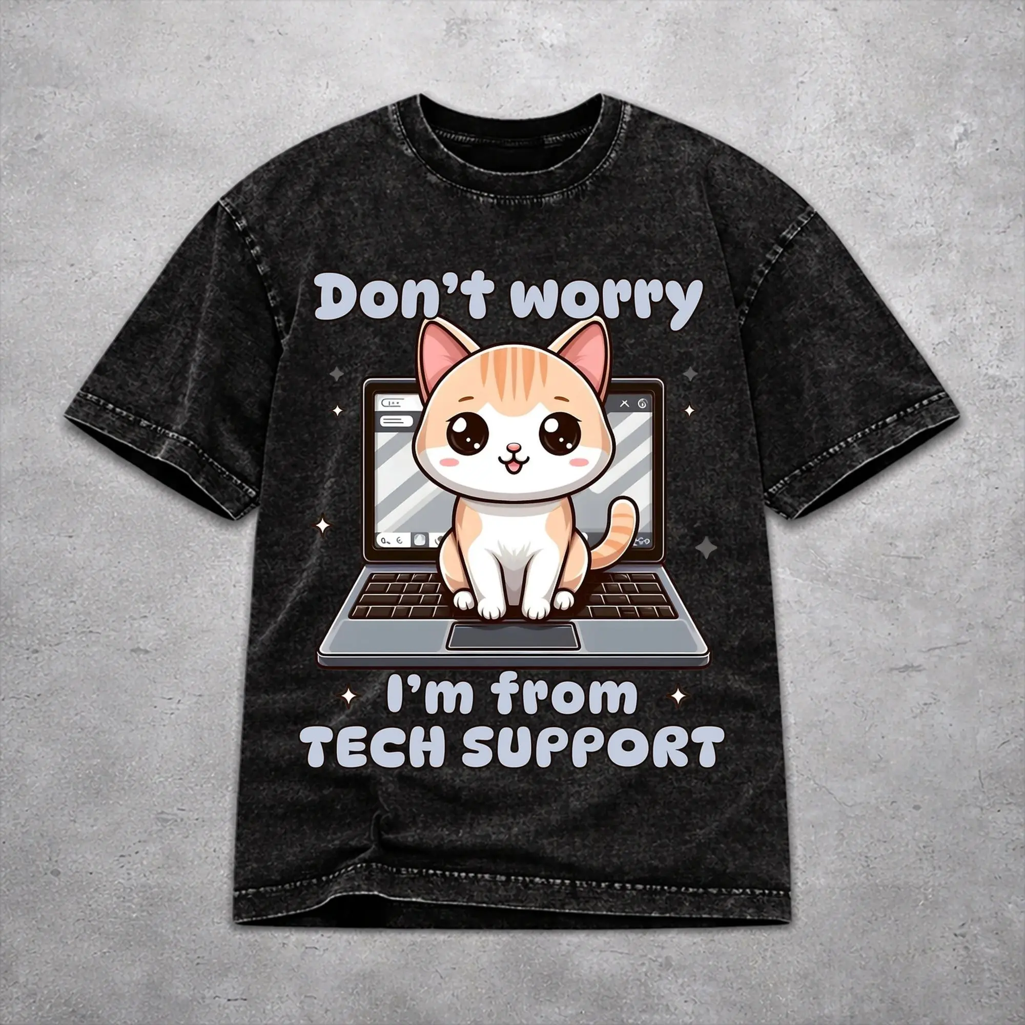 Men Women Vintage Washed T-shirts Don't worry I'm from Tech Support  Print Shirt Outfit Street  Tee Shirt