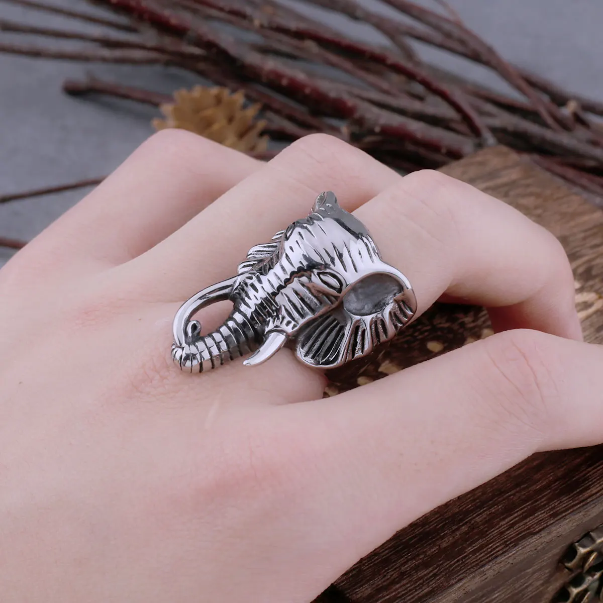 316L Stainless Steel Retro Elephant Ring Men\'s Fashion Hip Hop Punk Biker Ring Animal Jewelry Creative Gift Dropshipping