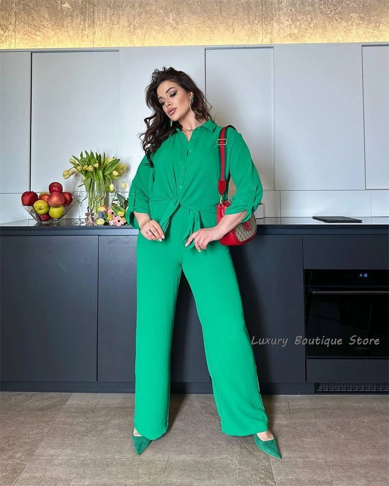 

Solid Color All-match Long Sleeve Shirts And Wide Leg Pant Sets Chic Loose Blouse Trouser Spring Summer Fashion Women Outfits