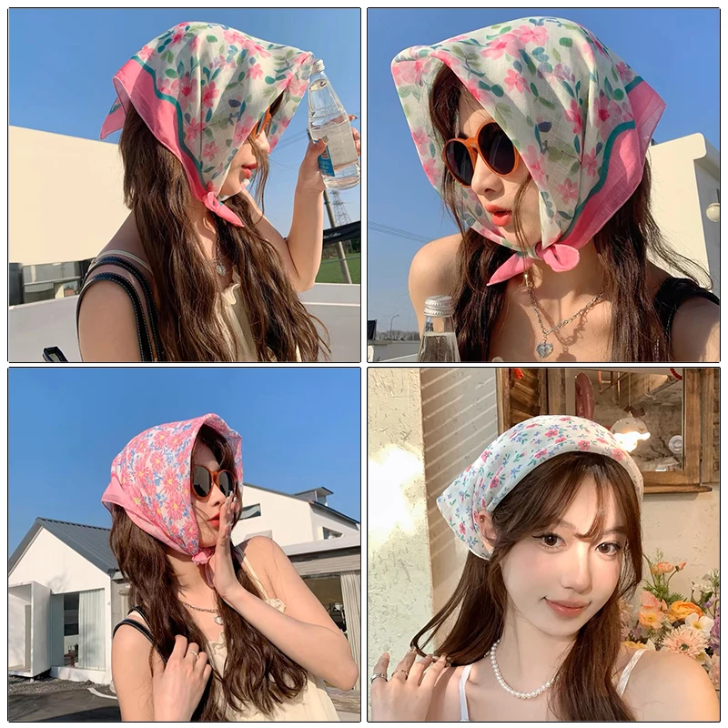 AWAYTR Pink Flower Pattern Headband Hair Scarf Bands for Women Party Headwear Cartoon Print Bandana Turban Hairband Headpiece