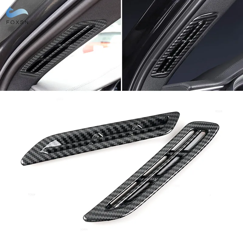 For Audi A6 C8 / A7 2019 2020 2021 Car Carbon Fiber Texture A Pillar Air Conditioning AC Outlet Vent Frame Cover Protective Trim