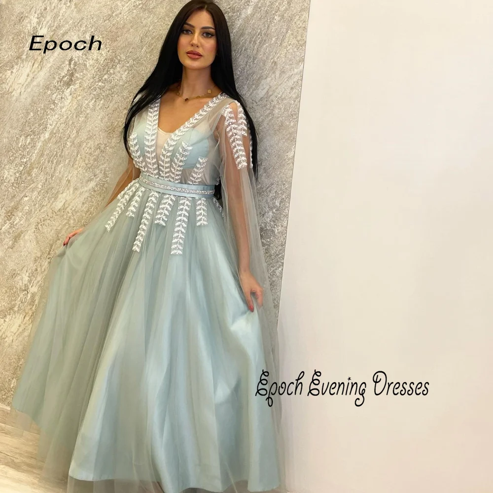 Epoch-vestido de noche de Organza para mujer, traje elegante de corte en A con cuello en V y lentejuelas brillantes, con chal Sexy, novedad de 2024