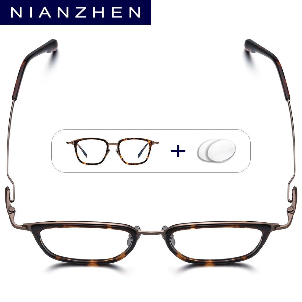 NIANZHEN Progressive Prescription Glasses Anti Blue Myopia Optical Lens Eyewear Square Acetate Titanium Eyeglasses Frame 80912
