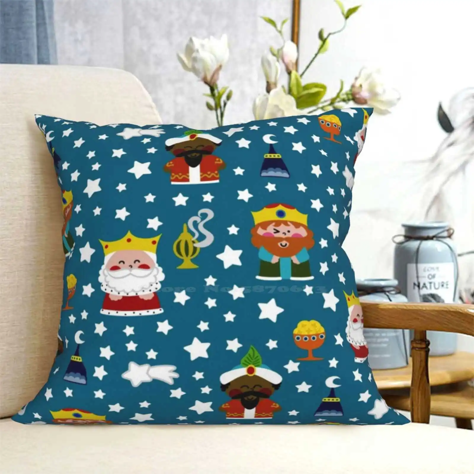 Three Wise Men Home Sofa Car Waist Throw Pillowcase Epiphany Holiday Christmas Holly Sacred Christian Jesus Children Gold