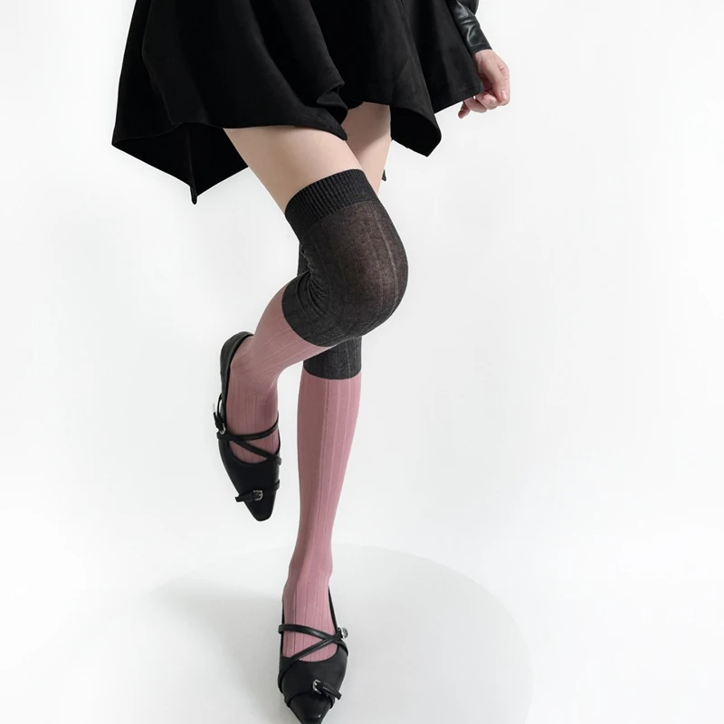 Korea Style Over Knee Socks Women Fashion Mixed Colors Cotton Fabric Long Stockings Students Quality Elastic High Socks Female