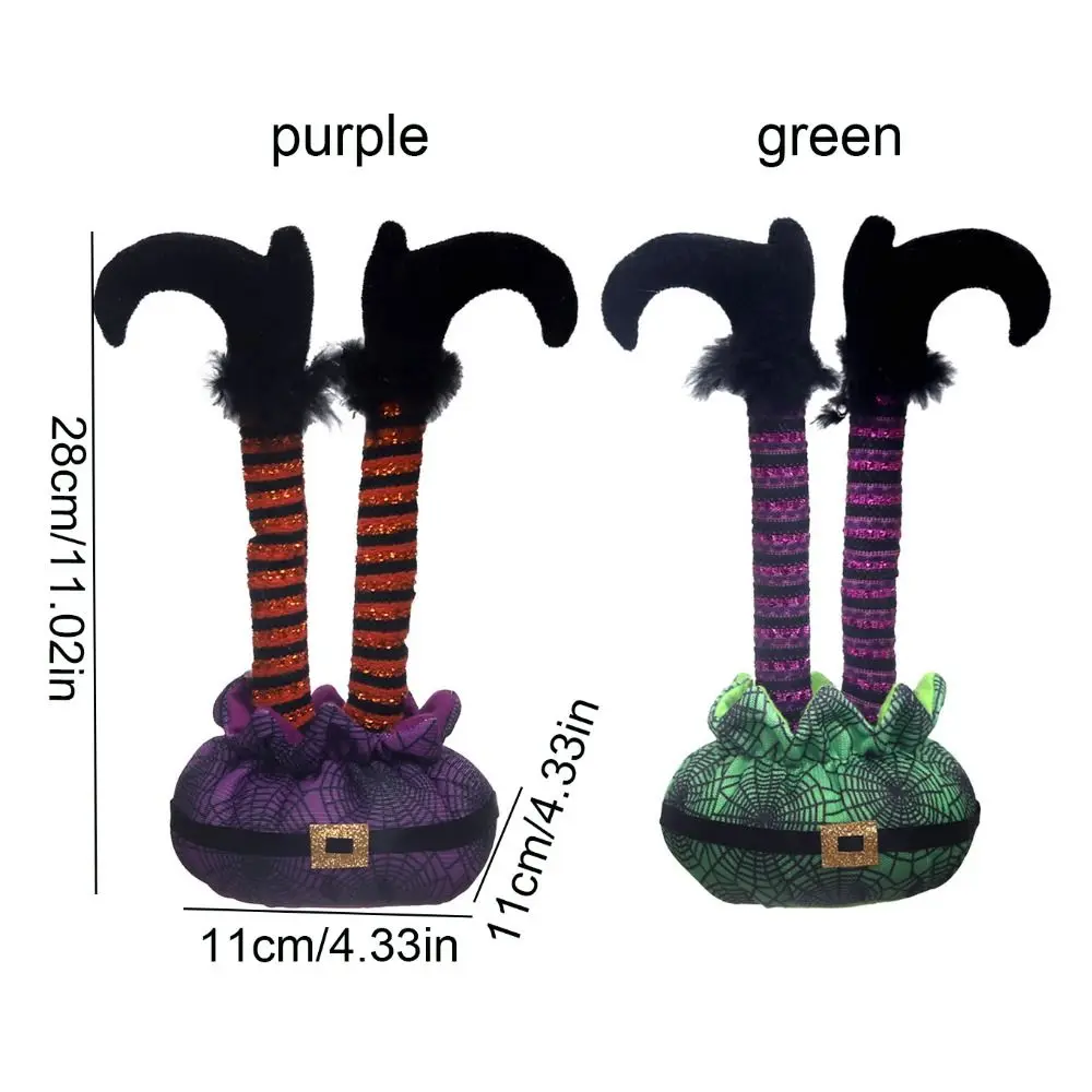 Adornos decorativos de patas de bruja para Halloween, paño de algodón al revés, pies voladores de bruja, púrpura/verde suave