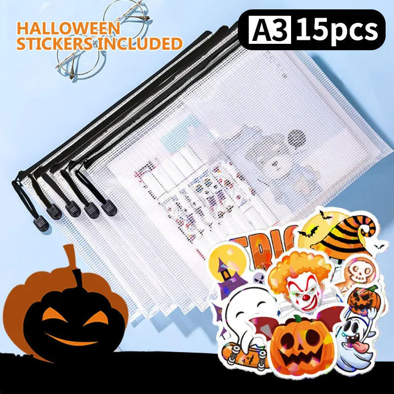 A3A4A5 شبكة سوداء سستة حقيبة هالوين عطلة ملصق مكتب الطالب استخدام حقيبة ملفات سعة كبيرة أوراق اختبار تخزين العقد #6