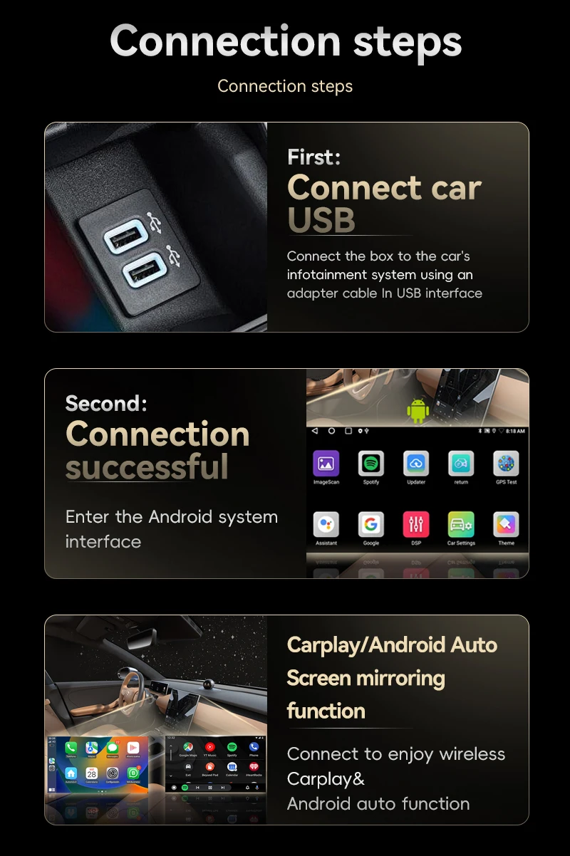Wireless CarPlay Adapter Android Auto AI Box for Car Screen, Netflix YouTube Video Player, HDMI Output Mirror Link for Toyota