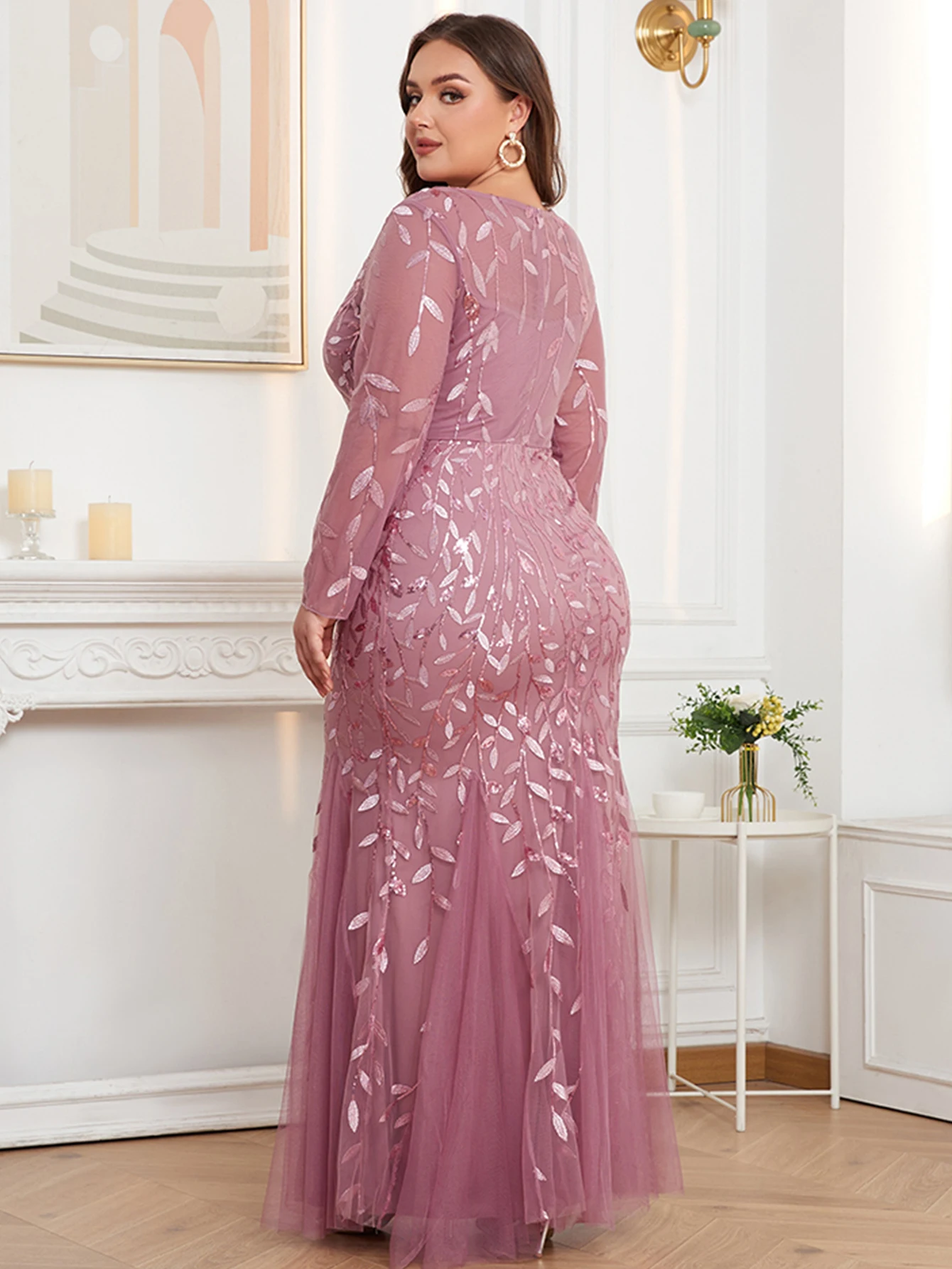 Sexy pink see through maxi sequin summer dress women elegant mesh bridesmaid party dresses long sleeve evening dresses vestidos