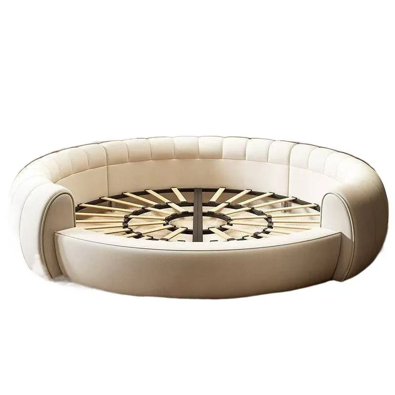 

Round bed double leather round European modern simple size apartment master bedroom public theme hotel couple wedding bed