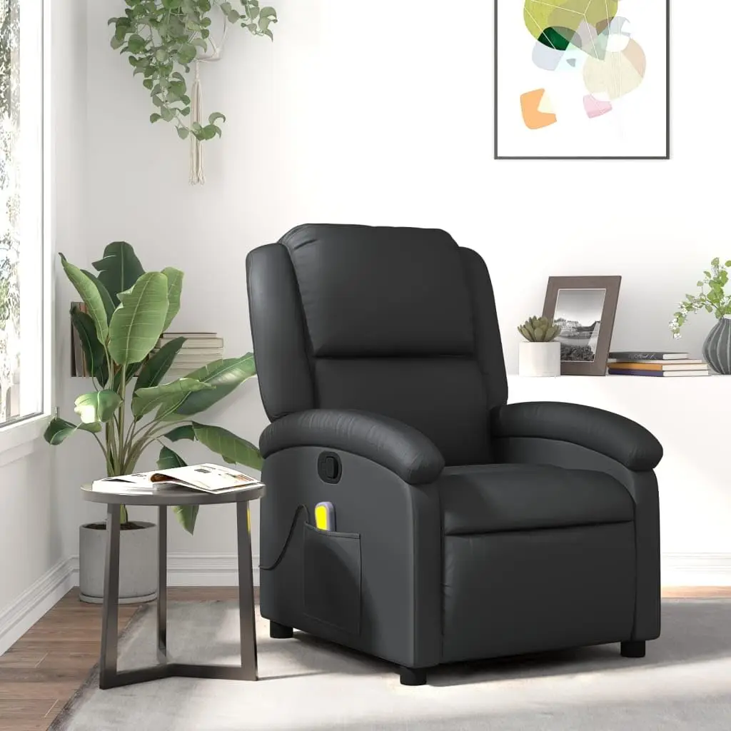 Manual Reclining Vibration 135 Dee Black Leather 71x86.5x99.5cm
