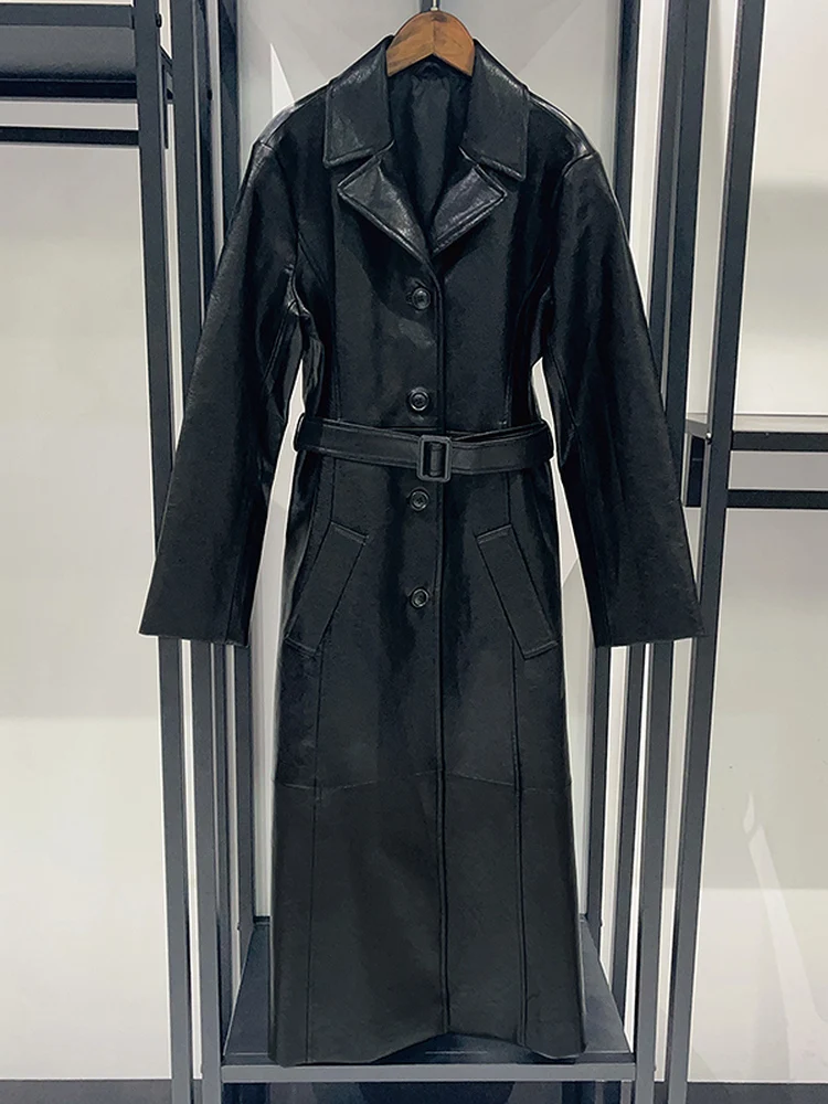 

Bla Biker Sle длинное пальто женское кожаное трендовое ветровка с поясом на талии пальто с лацканами осень-зима новый тренд бренда