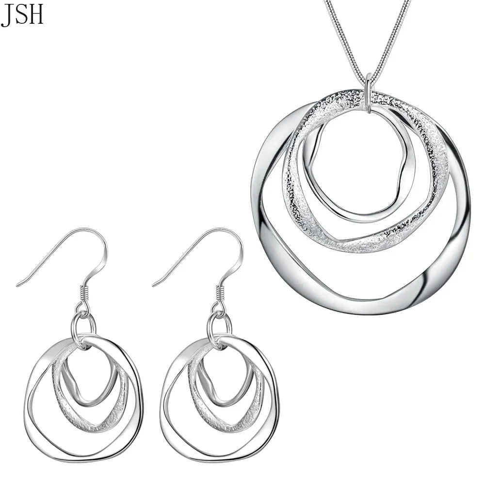 Wholesale silver color jewelry set fashion charm round circel pendant necklace Earring set for women lady wedding party