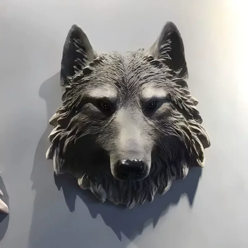 Resin Animal Head Wall Decor Lion Wolf Tiger Bear Simulation Pendant Small Bar Hanging Ornament for Home Living Room