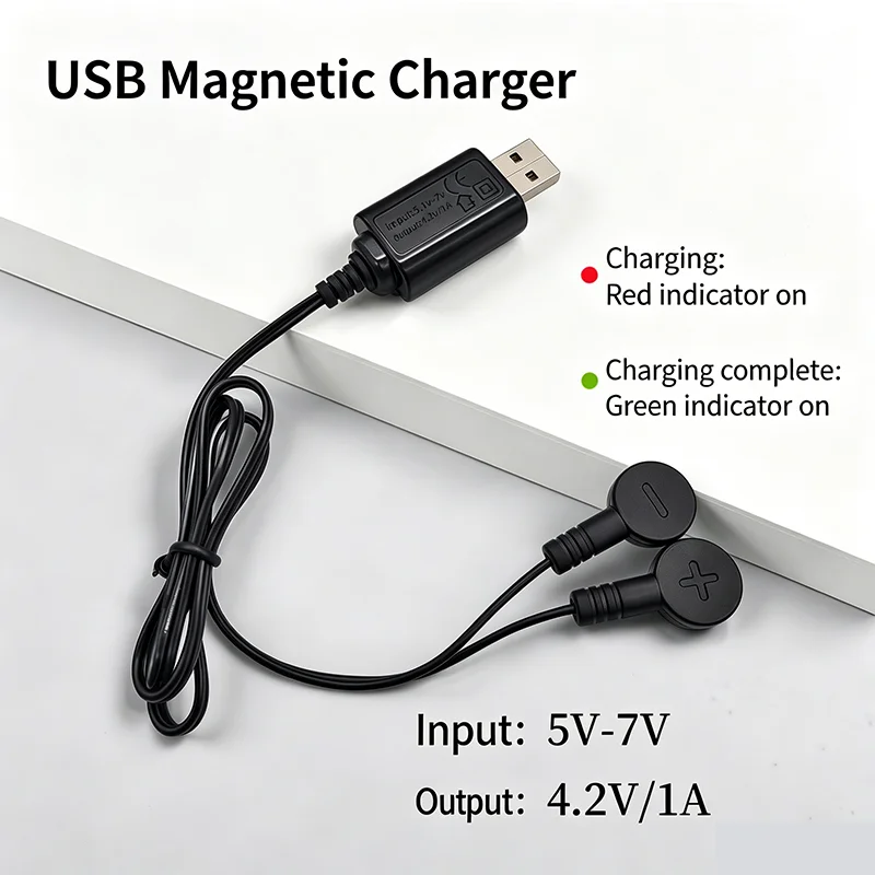 USB Magnetic 4.2V 1A Lithium Battery Charger Smart Fast Charging Cable for 18650 21700 26650 46800 3.7V Ternary Lithium Battery