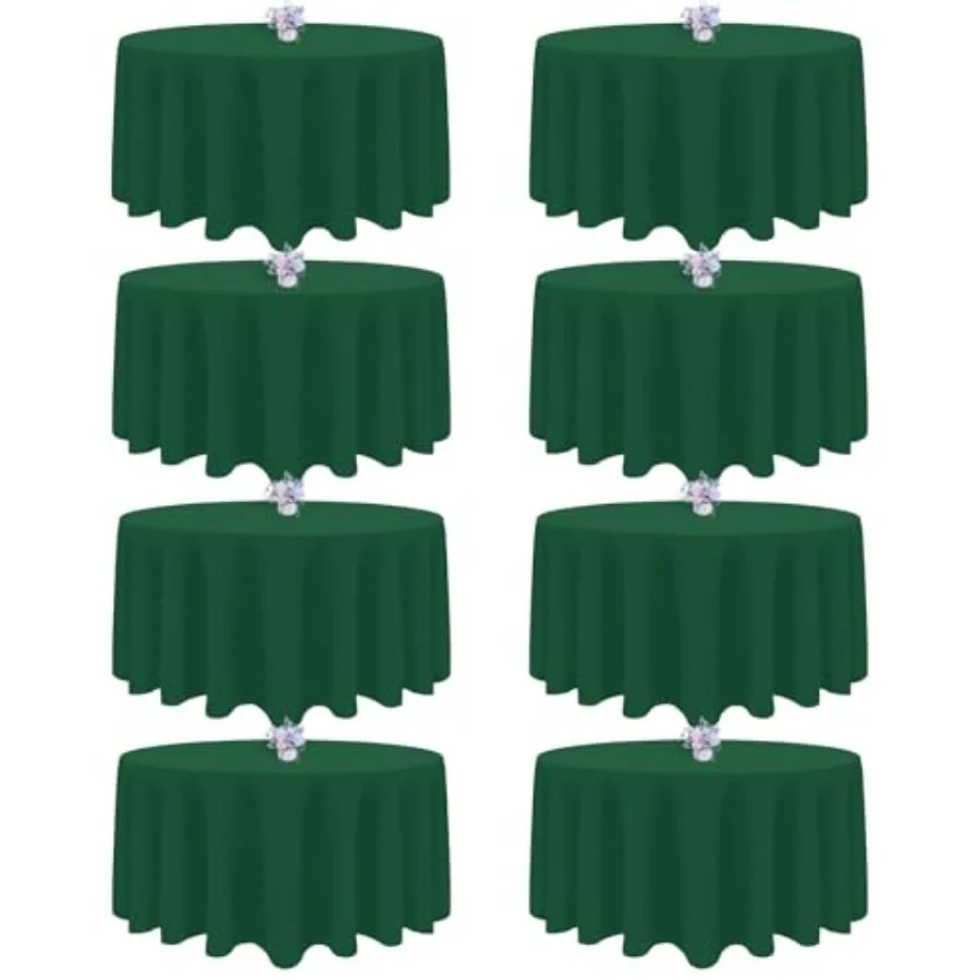 

Набор из 8 темно-зеленых круглых скатертей для рождественского стола, 90 дюймов, цвета хантер-грин, устойчивые к сминанию, моющиеся, из полиэстера, для обеденного стола