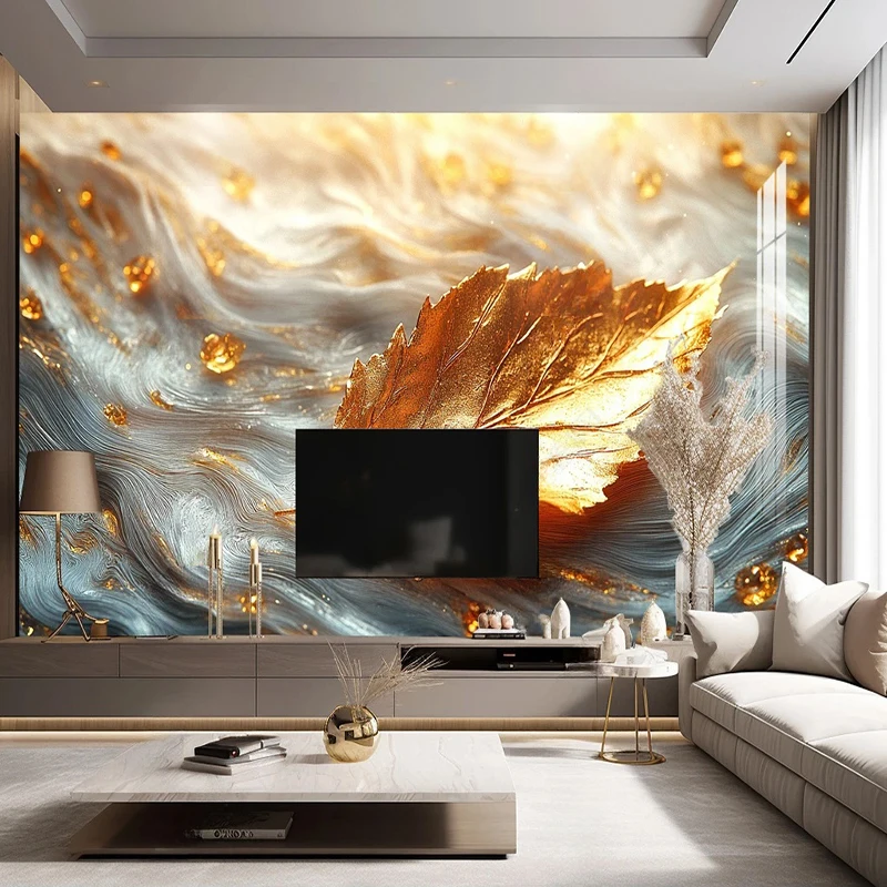 

Custom Photo Mural Wallpaper Plant Leaf Marble Pattern Abstract 3D Art Painting For Living Room Bedroom TV Background Decor