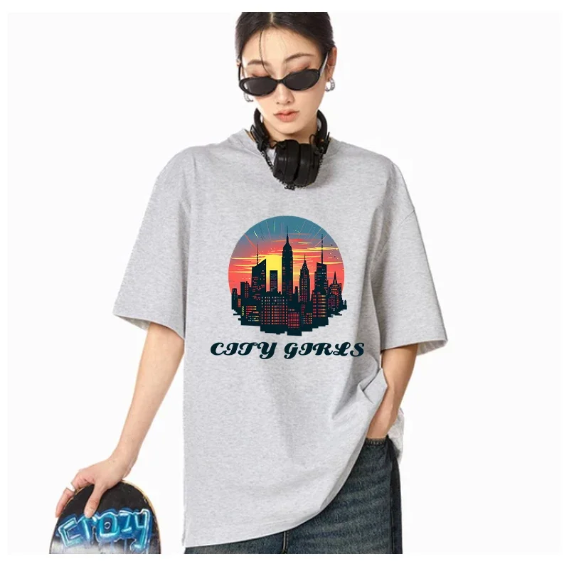 Women's Short-sleeved T-shirt City Sunset Breathable Micro-stretch Minimalist Design Trendy Fashion Suitable For Summer