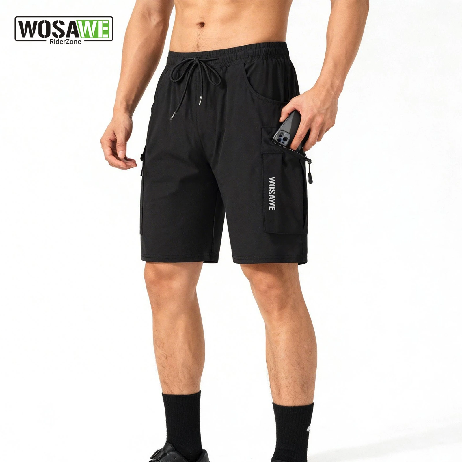 

WOSAWE Summer Men 2-in-1 Padded MTB Shorts Padded Cycling Shorts 4 Pockets Water-Repellent Quick Dry Mountain Bike Shorts