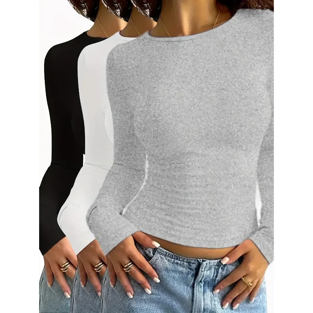 

Plus Size 1XL-5XL Summer Women Fashion Solid Color T-Shirt Ladies Casual V Neck Long Sleeve T-Shirt Women's Clothing