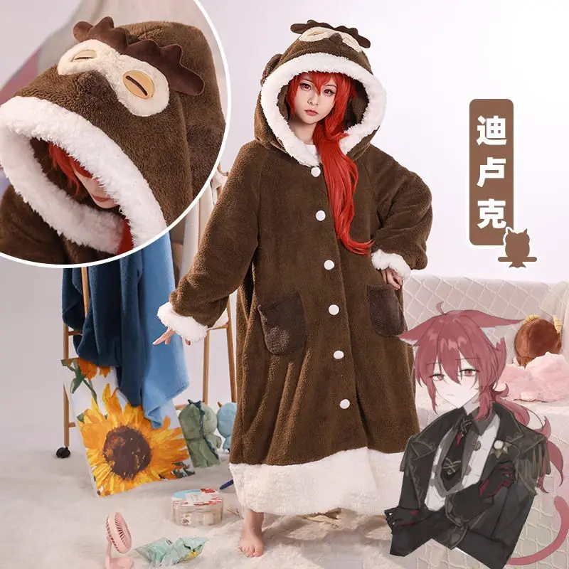 Genshin Impact Cosplay Costume Anime Tartaglia Xiao Zhongli Ganyu Scaramouche Plush Pajamas Cartoon Winter Sleepwear Nightgown