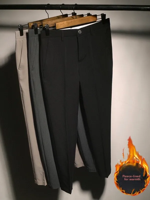 

Осень-зима Thiened Fce Anti-crease Мужские повседневные брюки Busin Slim Fit с девятью очками Корейские брюки Sle West Длинные брюки