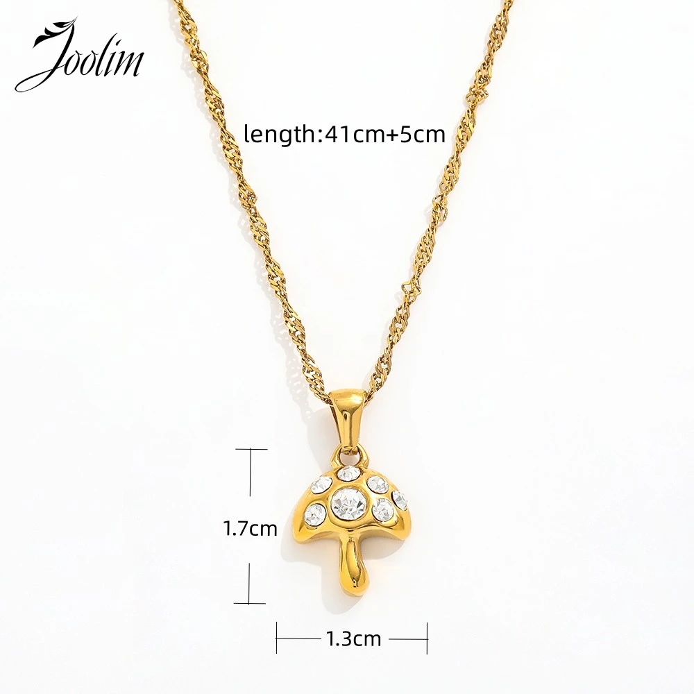 Joolim Jewelry Wholesale No Fade Fashion Cute Mushroom Umbrella Zirconia Pendant Waved Chain Stainless Steel Necklace for Women