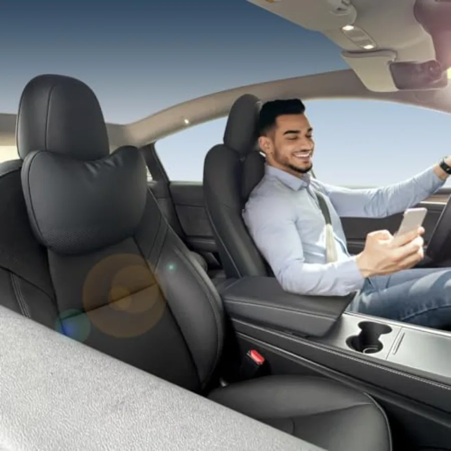 

Подушка для подголовника из кожи наппа, 2 шт., для Tesla Model Y/3/S/X, автомобильная подушка для поддержки шеи, для людей ростом до 5'7, черная