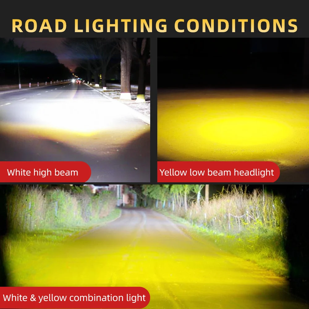 12-80V Additional Led Headlights For Motorcycle Led Lights Long Range White/Amber Auxiliary ATV Moto Led Spotlights Fog Lights