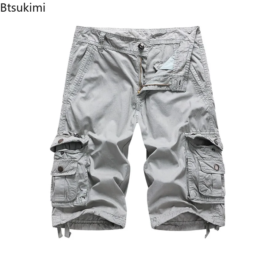 

2025 Summer Men's Cargo Shorts Casual Streetwear Homme Shorts Loose Solid Multiple Pocket Man Cotton Cargo Pants Plus Size 30-48
