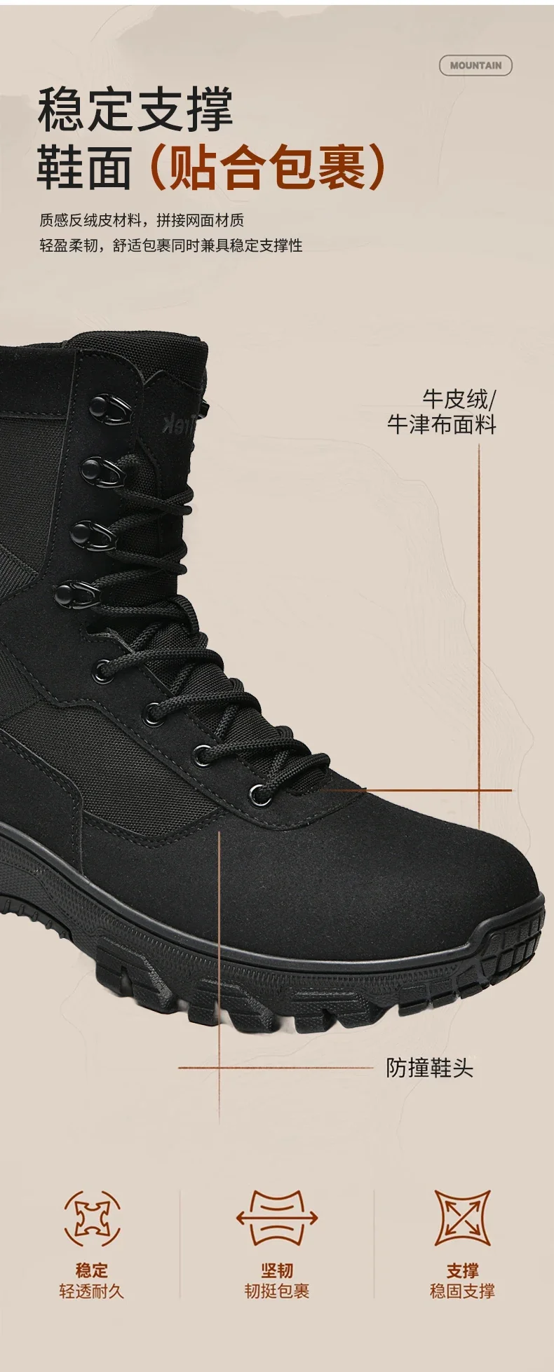 Taktische Herrenstiefel, atmungsaktiv, ultraleicht, Sicherheits-Armeestiefel für Männer, Rapid Response Desert Boots, wasserdichte Jagdstiefel zum Schnüren – Detail 9