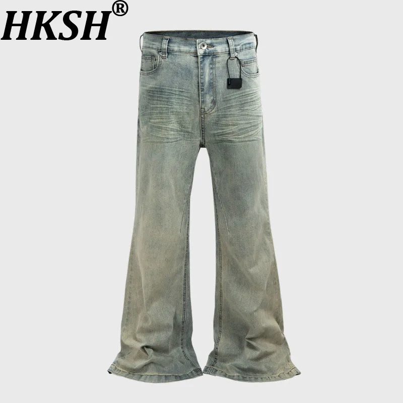 

HKSK Spring Summer Punk Style Flared Stacked Wrinkled Stylish Jeans Unisex Trendy PleatedStreetwear Versatile Long Pants HK7528