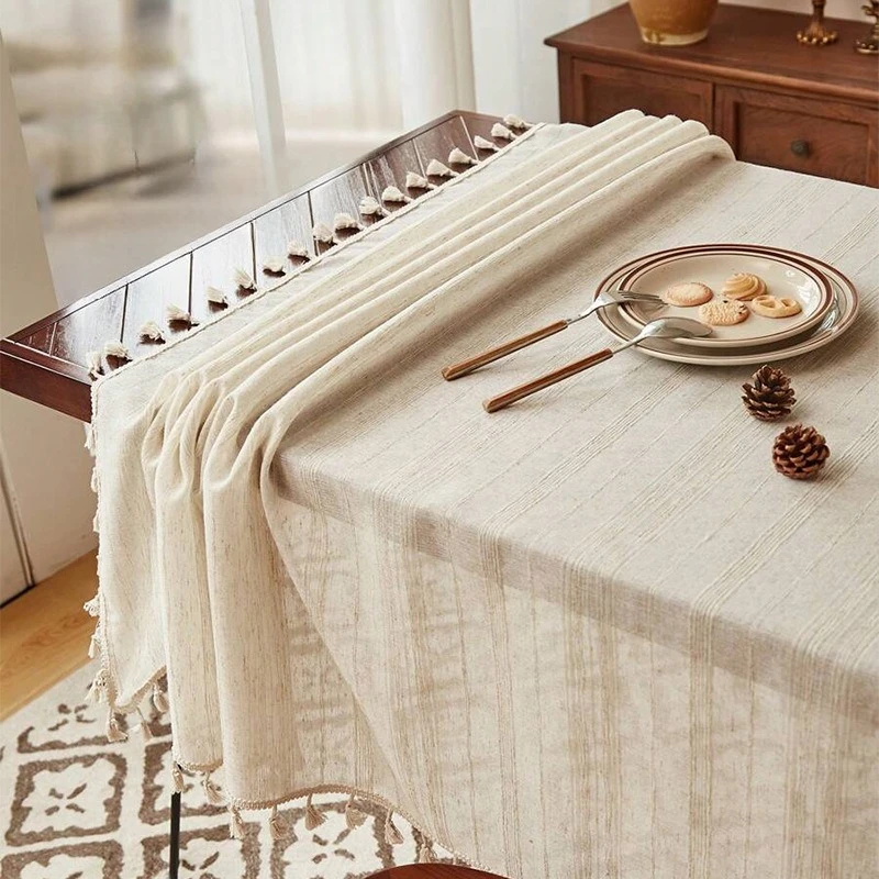 European classical cotton linen table wiring strip tassel atmosphere dining table cloth living room coffee table cover towel