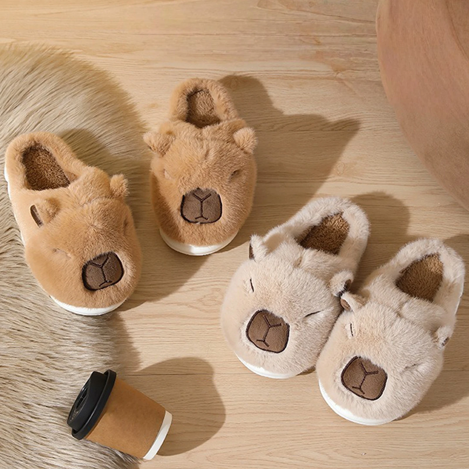 Capybara Comfortable Furry Slippers Anti Slip Fluffy Home Slippers Half-Covered Warm Slip-On House Shoes Gift for Friends