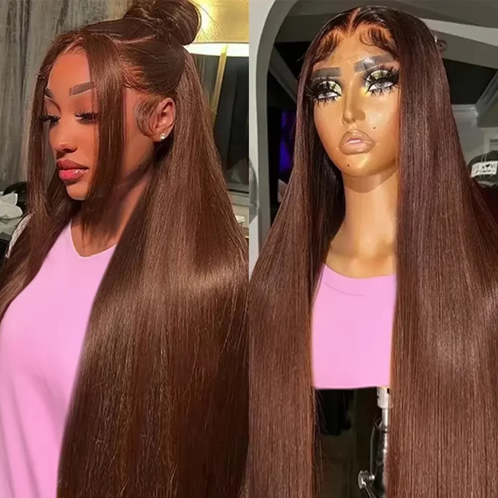

13x6 Chocolate Brown Straight Lace Front Wigs human Hair 13x4 Transparent HD Lace Frontal Wig Preplucked Brown Colored Wigs