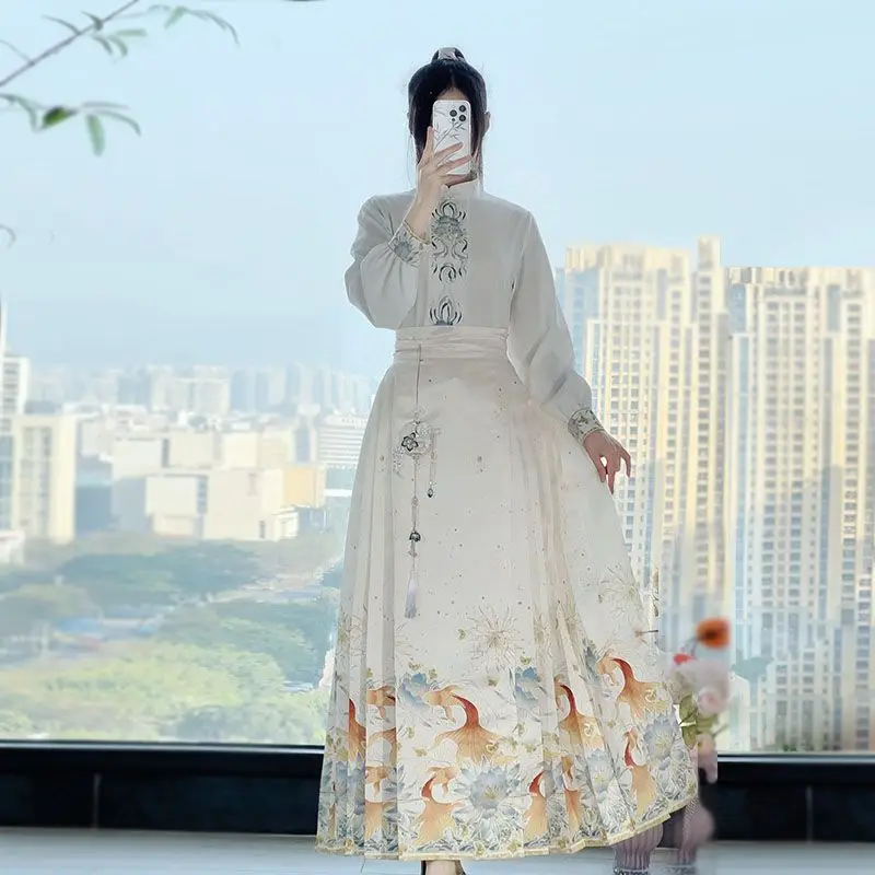 The genuine Hanfu women's horse face skirt Ming Dynasty stand-up collar Chinese style makes look slimmer during daily commutes
