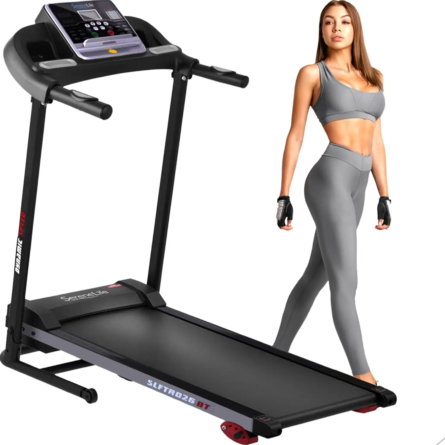 Folding Treadmill Exercise Machine - Smart Compact Digital Fitness Treadmill Workout Trainer w/Bluetooth