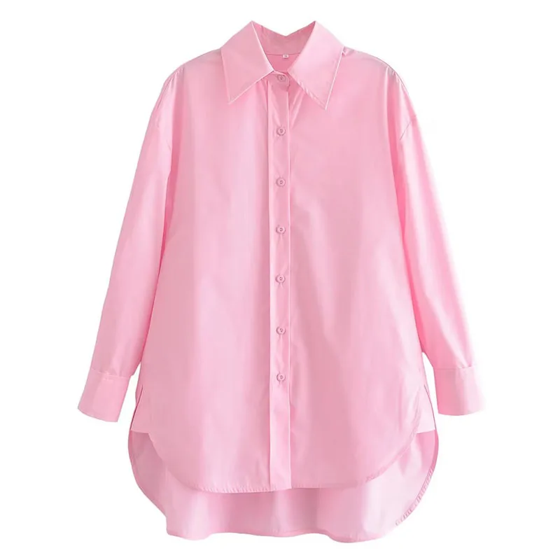 TRAF Womens Blouses Blue Long Shirt Women Korean Style Long Sleeve Pink Top Female Summer Button Up Oversize White Woman Blouse